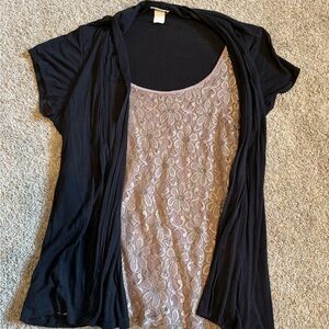 Black and Beige Lace Overlay Top